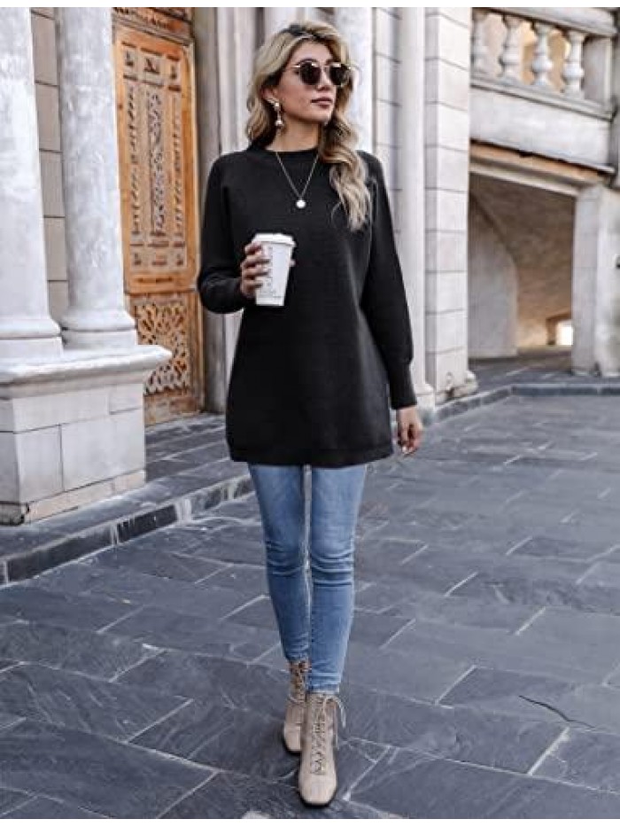 Women Turtleneck Sweater Dress Casual Batwing Long Sleeve Oversized Ribbed Knit Pullover Tops 