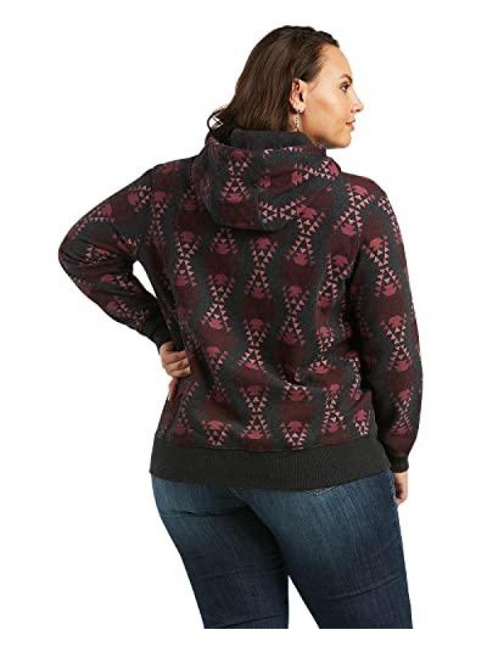 Women's R.E.A.L. Southwestern Print Charcoal Hoodie Pullover Sweatshirt 
