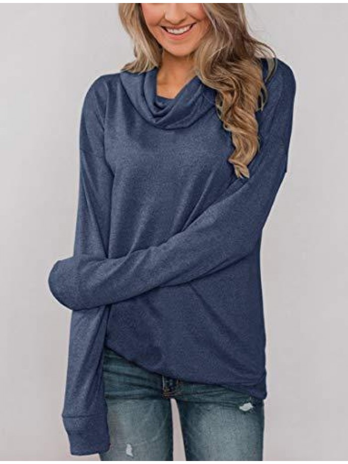 Women's Long Sleeve Pullovers Cowl Neck Tunic Shirt Casual Sweatershirt Tops 