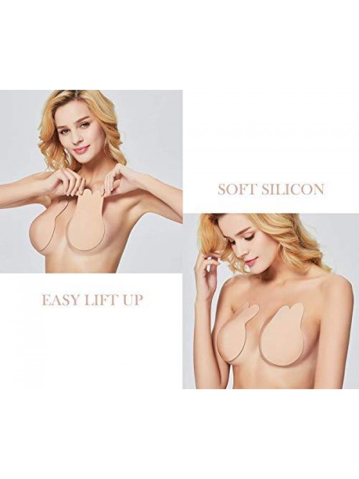 Pairs Sticky Bra Adhesive Invisible Bra, Backless Strapless Reusable Push Up Lift Nipple Covers for Women 