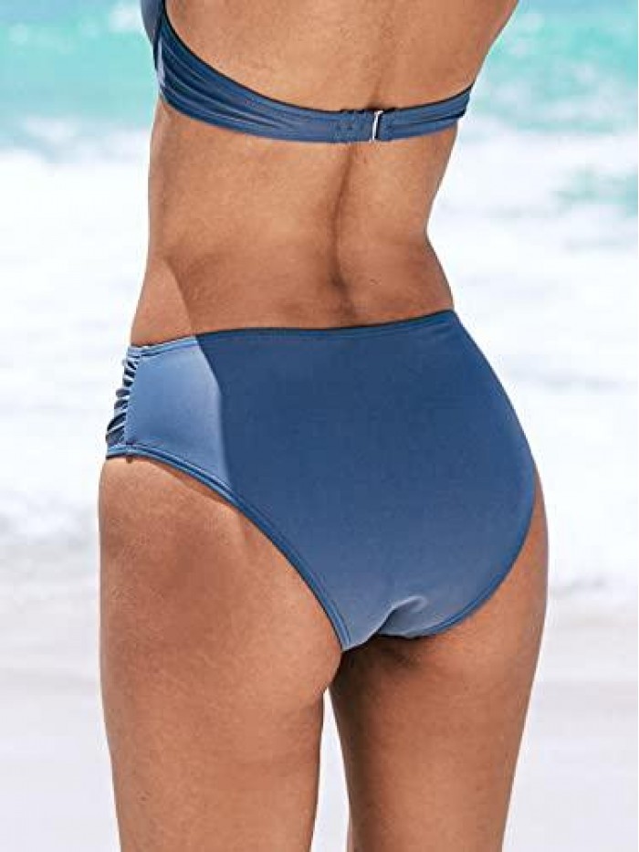 Women's Blue Bikini Bottom Mid Waisted Hipster Bottom 