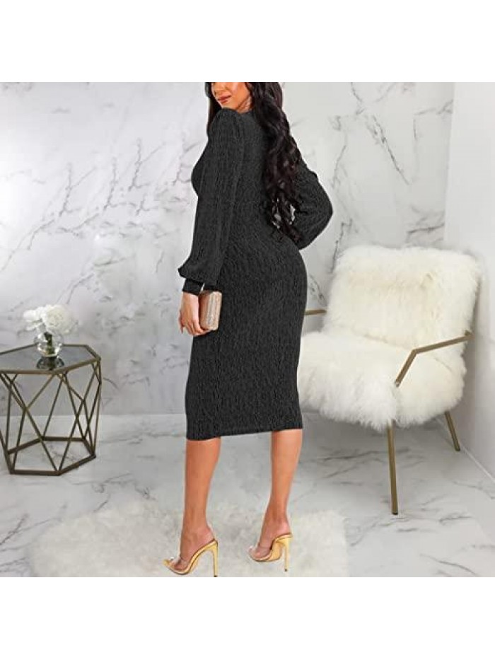 Sexy Dresses Sparkly Basic Long Sleeve Bodycon Sequin Club Night Party Dress 