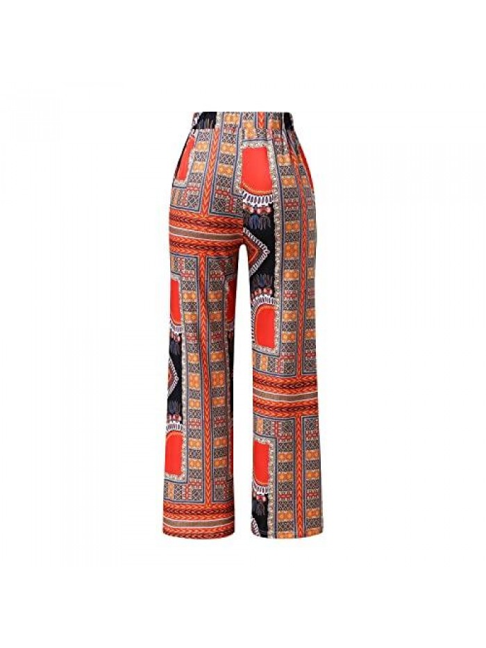 Women´s Boho Palazzo Pants Wide Leg Lounge Pants Stretchy High Waist Printing Hippie Pants Plus Size 