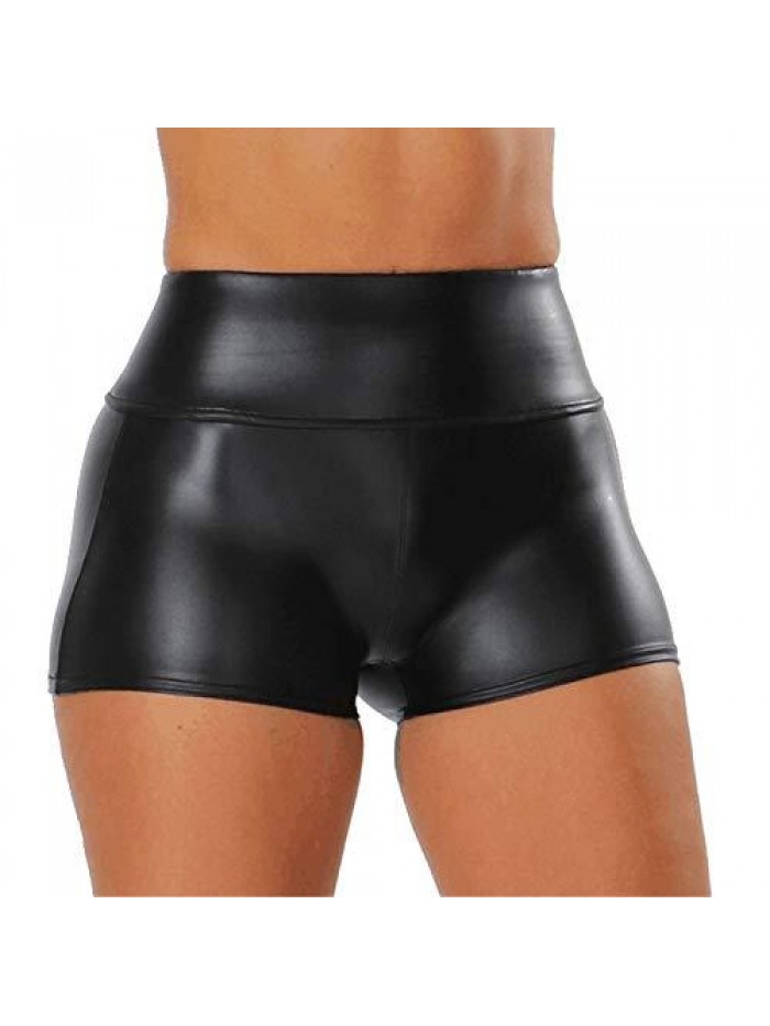 Women's Flexible Club Faux Leather Shorts High Waisted Sexy Disco Short Hot Pants 