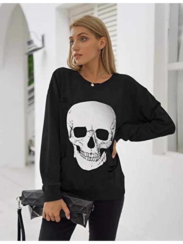 Jelly Women's Crewneck Sweatshirt Skull Graphic T Shirts Long Sleeve Top Pullover Oversized Sweaters 