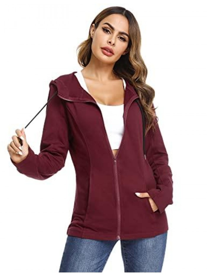 Women's Long Sleeve Full-Zip Hoodie Jacket Cotton Pullover Sweatshirt 