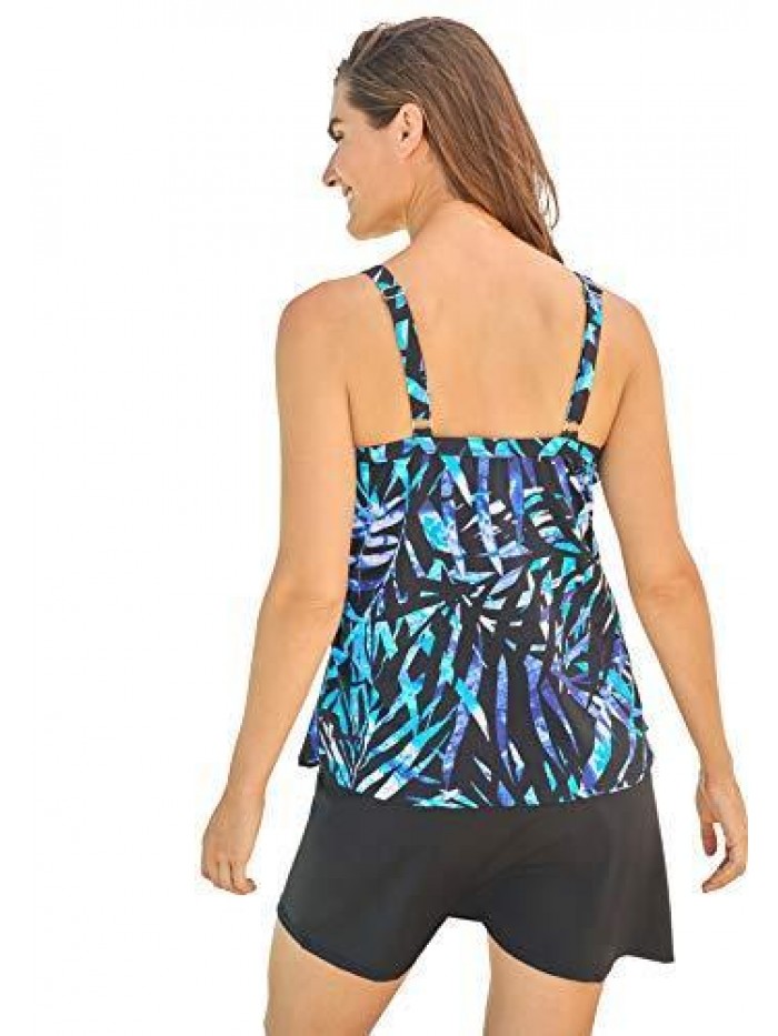 For All Women's Plus Size Tiered-Ruffle Tankini Top 