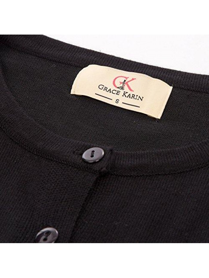 KARIN Women's Long Sleeve Button Down Crew Neck Classic Sweater Knit Cardigan 