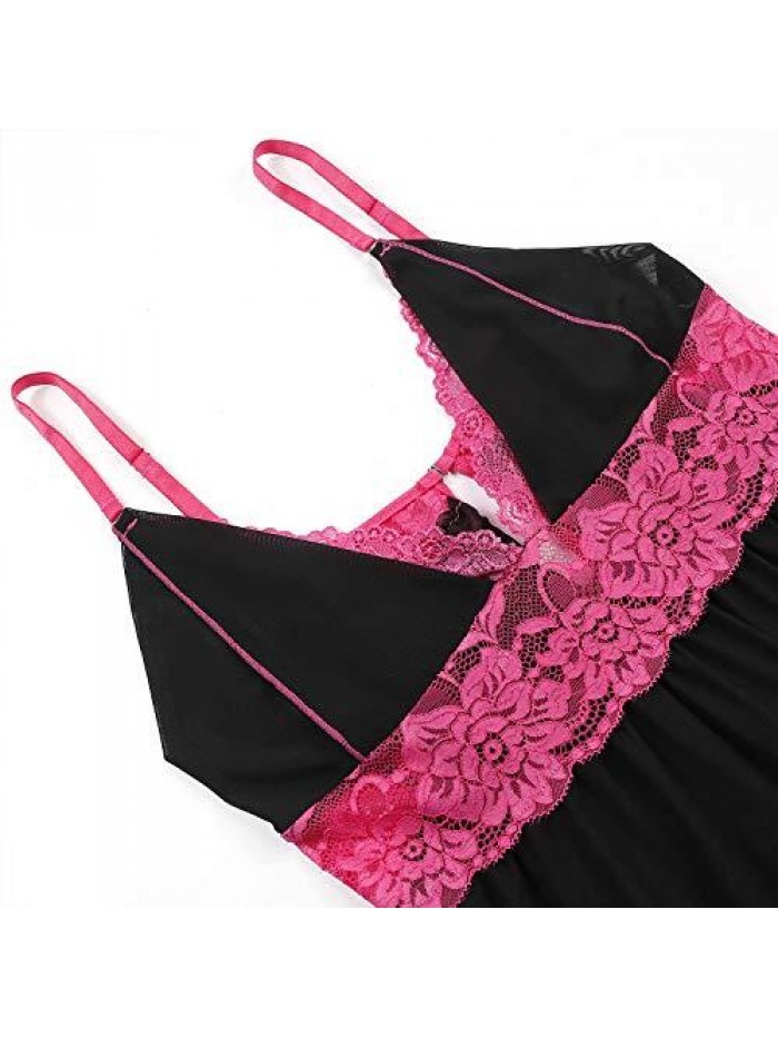 Women's Sexy Plus Size Lingerie - Split Cup Lace Babydoll Sleepwear Chemise Set 2XL,3XL,4XL 
