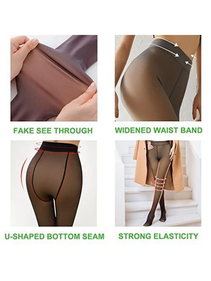 Lined Tights for Women High Waisted Winter Warm Sheer Black Womens Thick Tights Thermal Fake Translucent Pantyhose 