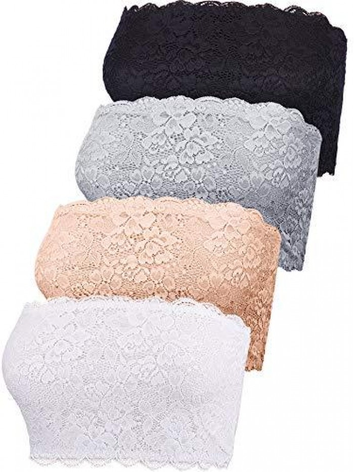 Pieces Women Lace Bandeau Bra Tube Top Bra Stretchy Strapless Bandeau for Daily Favor 