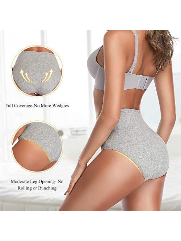 Underwear,Cotton Mid Waist No Muffin Top Full Coverage Brief Ladies Panties Lingerie Undergarments for Women Multipack 