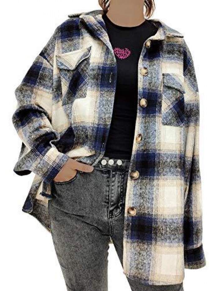 Shacket Womens Oversize Button Down Long Sleeve Wool Plaid Shacket Jacket for spring fall winter 
