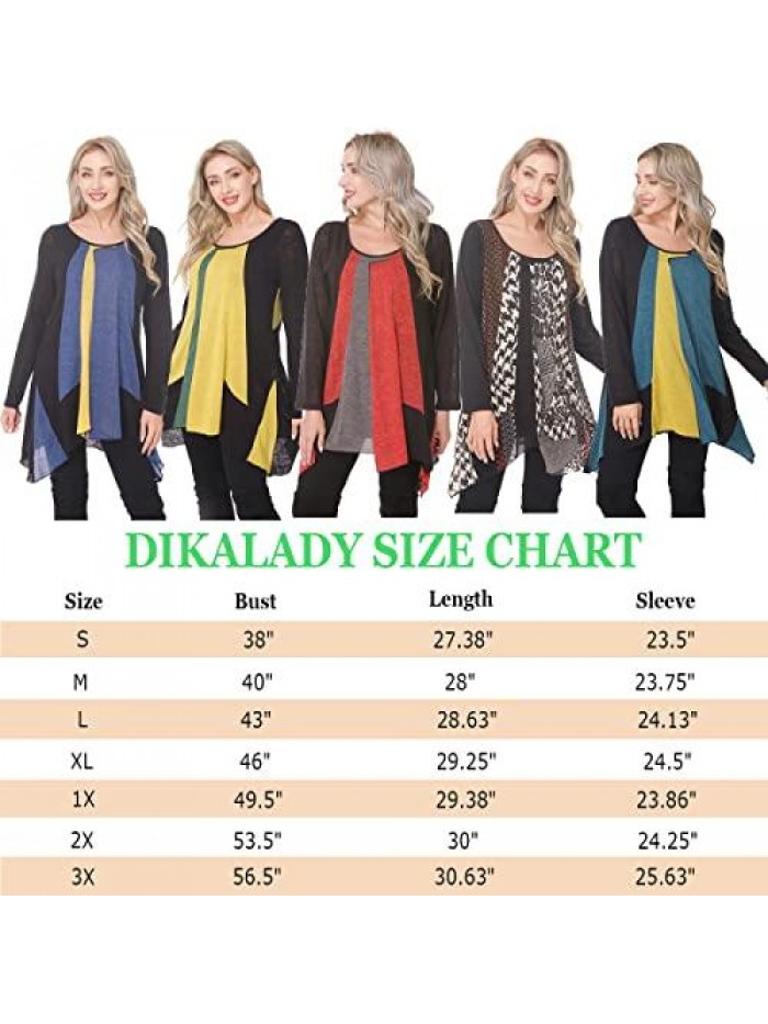 Color Block Long Sleeve Tunic Tops for Women Round Neck A-line Loose Fit Pullover 