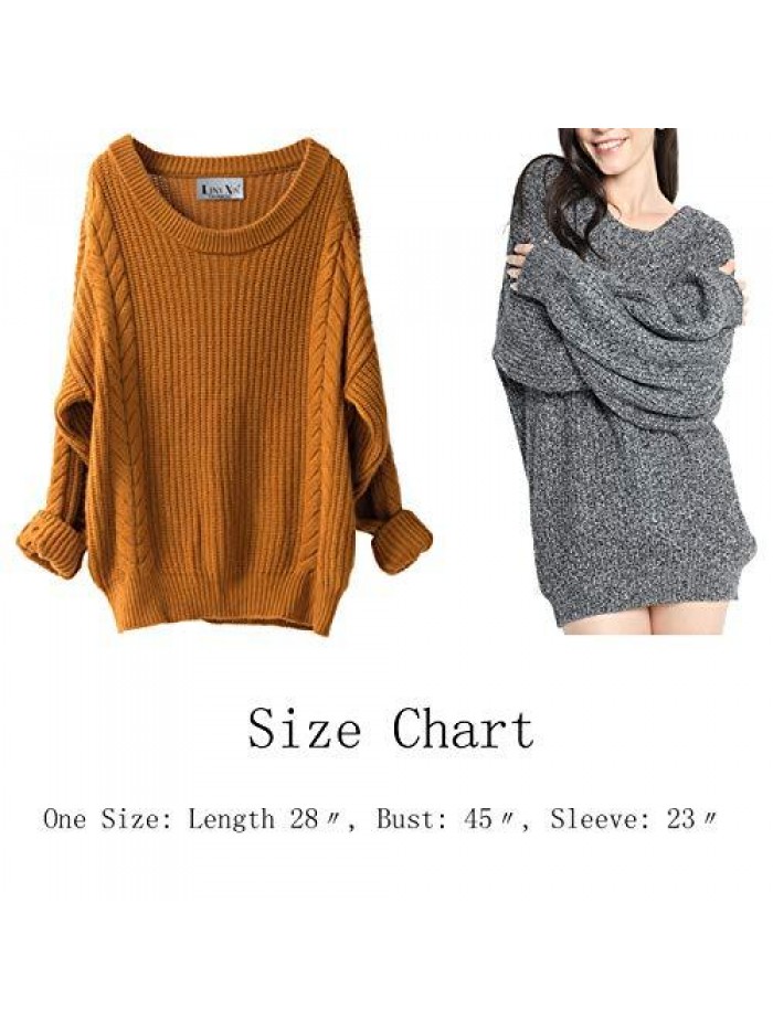 XIN Women's Cashmere Oversized Loose Knitted Crew Neck Long Sleeve Winter Warm Wool Pullover Long Sweater Dresses Tops 