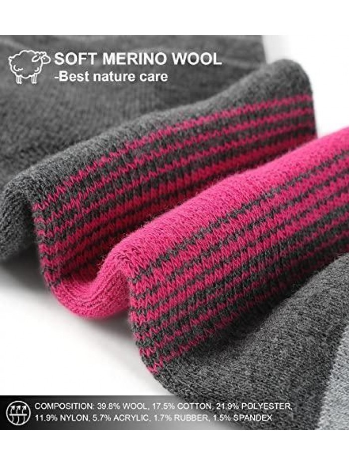 4 Pack Women's Merino Wool Hiking Socks Cushioned Warm Winter Thermal Walking Crew Boot Socks 