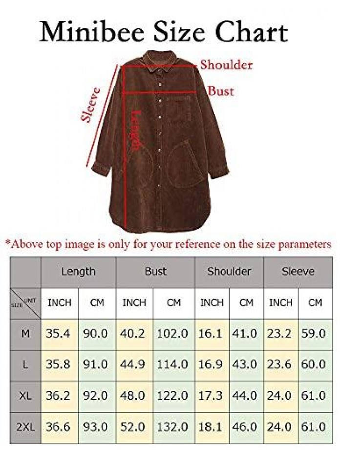 Women's Corduroy Shirt Coats Long Sleeve Button Down Blouses Tops with Pockets 