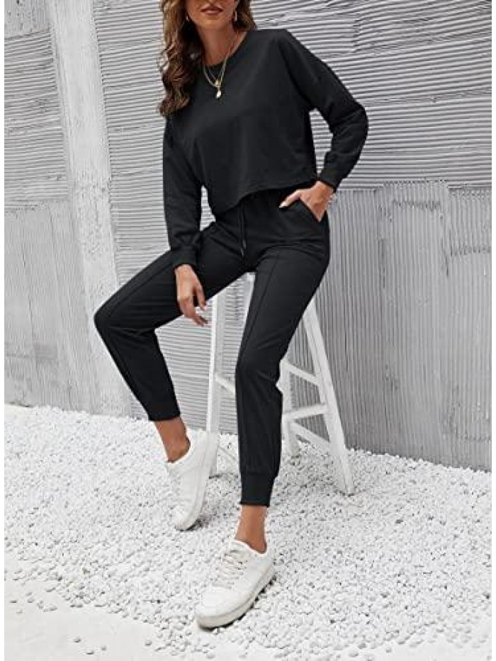 Suits for Womens 2 Piece Workout Sets Long Sleeve Crop Tops Sweatpants Set Tracksuits Outfits Matching Clothing 