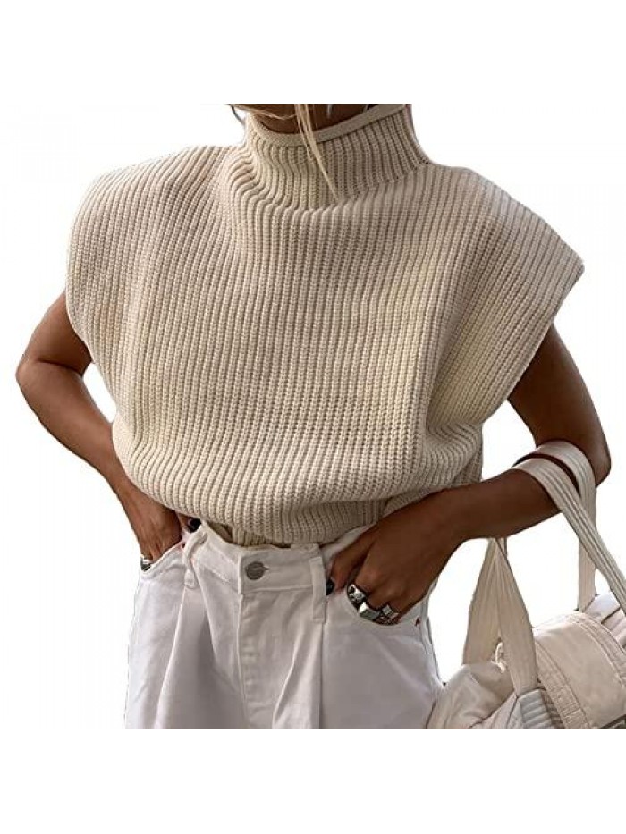 Women's Turtlenecks Knit Sleeveless Sweaters Vest Slim Solid Color Camisole Tank Top 