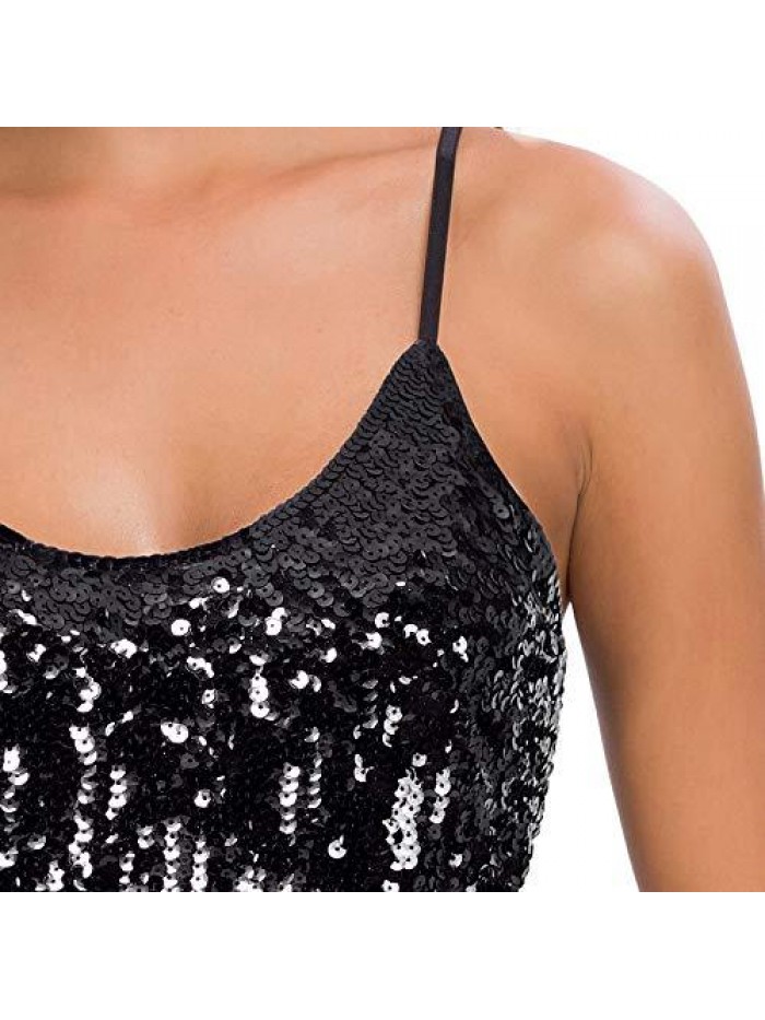Women’s Sequin Tops Glitter Party Strappy Tank Top Sparkle Cami 