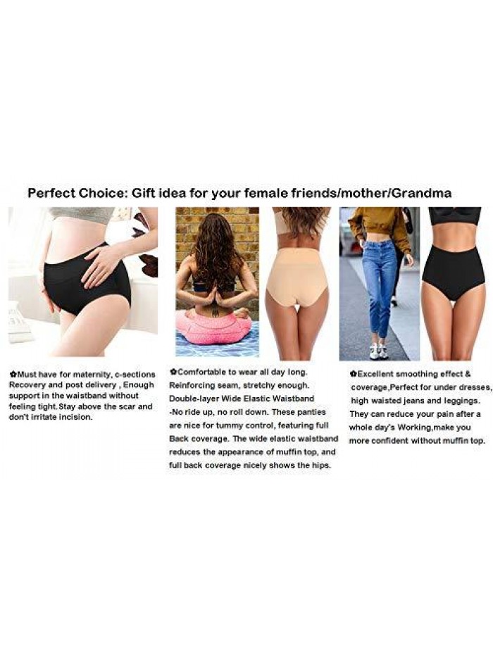Womens Underwear, Soft Cotton High Waist Breathable Solid Color Briefs Panties for Women 