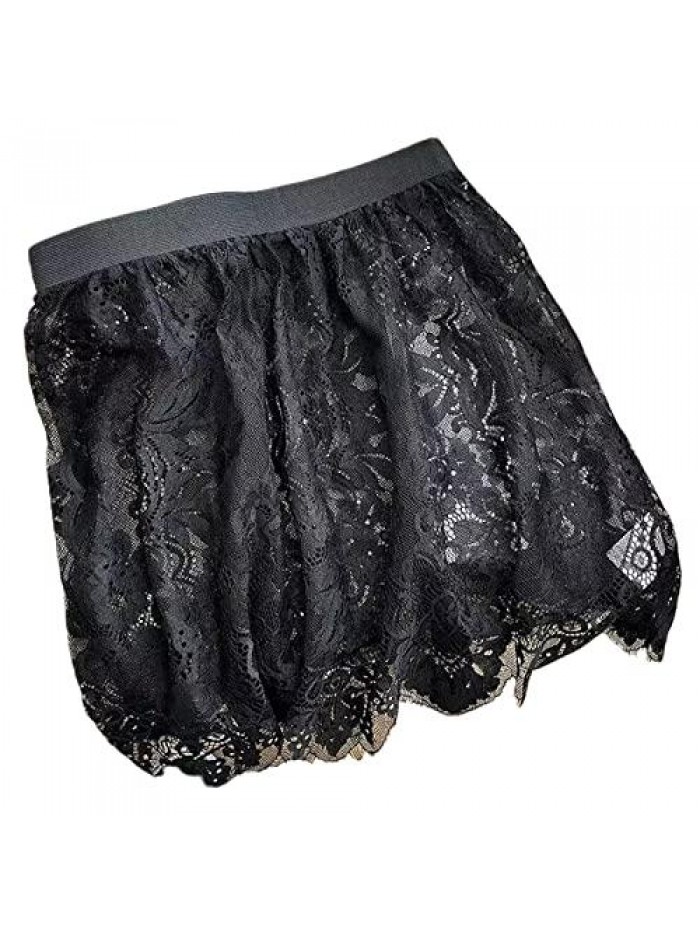 Basic Solid Lace Skirt Mini Lace Underskirt Lace Stitching Cutout Elastic Waist Short Skirt for Ladies 