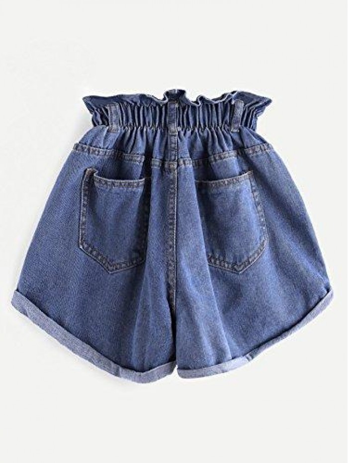 Women's Casual High Waisted Hemming Denim Jean Shorts with Pockets 
