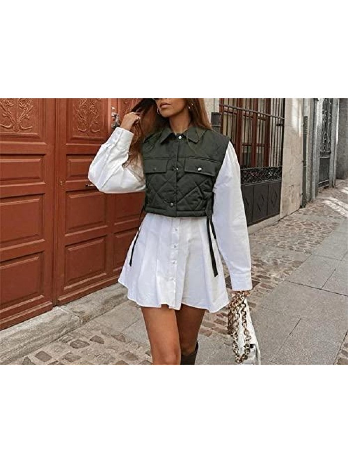 Cotton Padded Crop Vest Zip Up Stand Collar Sleeveless Puffer Vest Padded Gilet Warm Outerwear Streetwear 