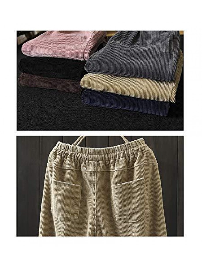 Women's Casual Corduroy Pants Comfy Pull on Elastic Waist Trousers Drawstring Cotton Pants 