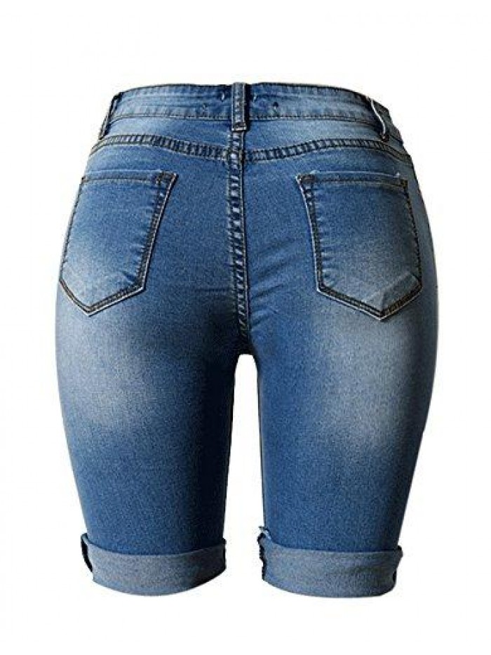 Womens High Waist Ripped Hole Washed Distressed Short Jeans 