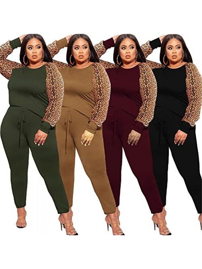 Size Leopard Print 2 Piece Outfit for Women Sweatsuits Sets Long Sleeve Tops and Sweatpans Sweatsuits Tracksuits 
