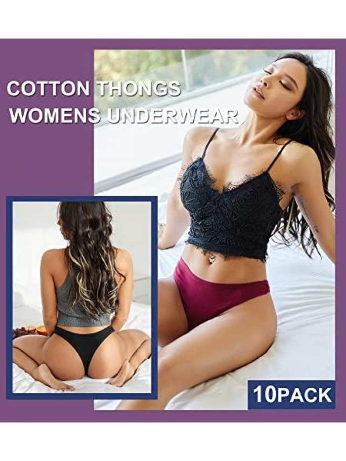 10 pack Cotton Thongs for Women Breathable Low Rise Bikini Lady Panties Womens Underwear Sexy S-XL 