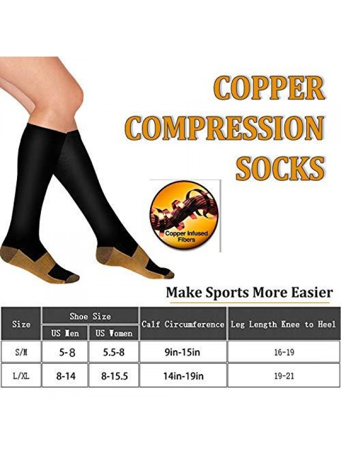 Pack Copper Compression Socks - Compression Socks Women & Men Circulation - Best for Medical,Running,Athletic 