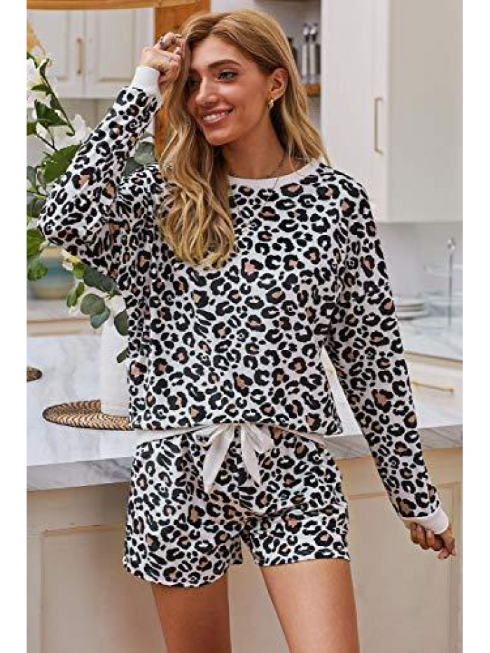 Women’s Tie Dye Printed Pajamas Set Long Sleeve Tops With Shorts Lounge Set Casual Two-Piece Sleepwear 