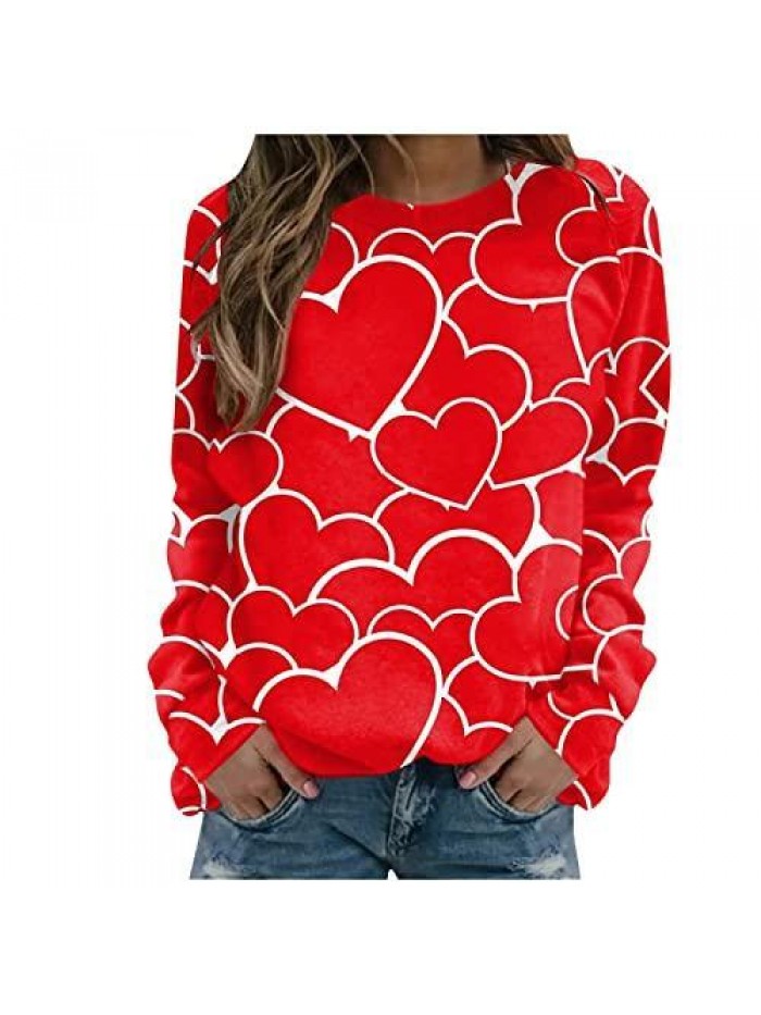 Day Sweatshirts For Women Love Heart Letter Print Sweatshirt Loose Crew Neck Graphic Pullovers Tees 
