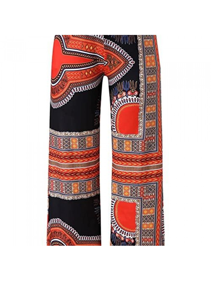 Women´s Boho Palazzo Pants Wide Leg Lounge Pants Stretchy High Waist Printing Hippie Pants Plus Size 