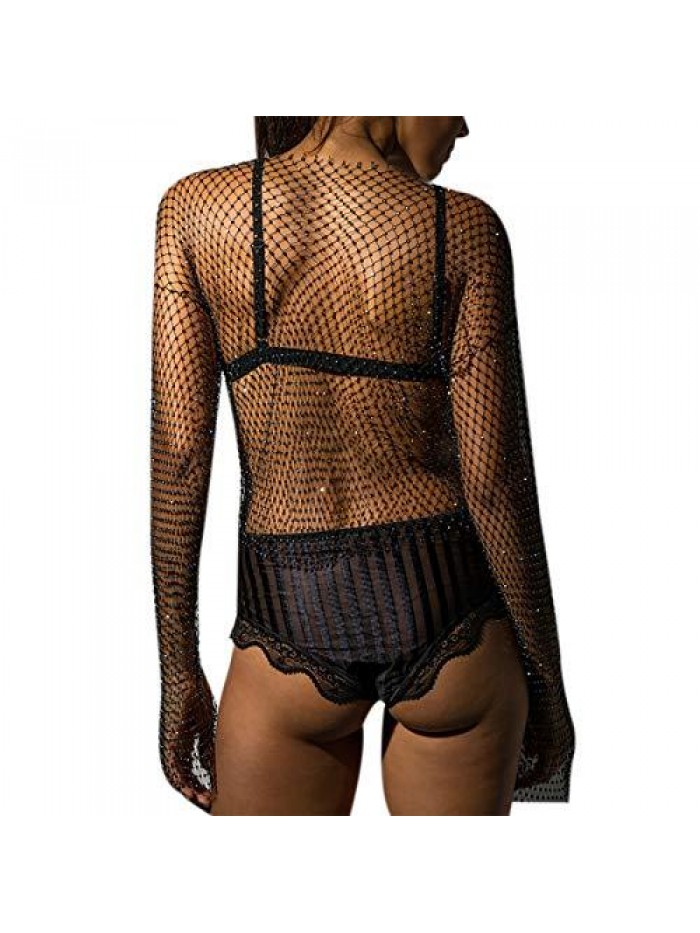 Sexy Mesh Tank Tops Diamond Hollow Out See Through Crop Tops for Festival Club Rave Outfit 