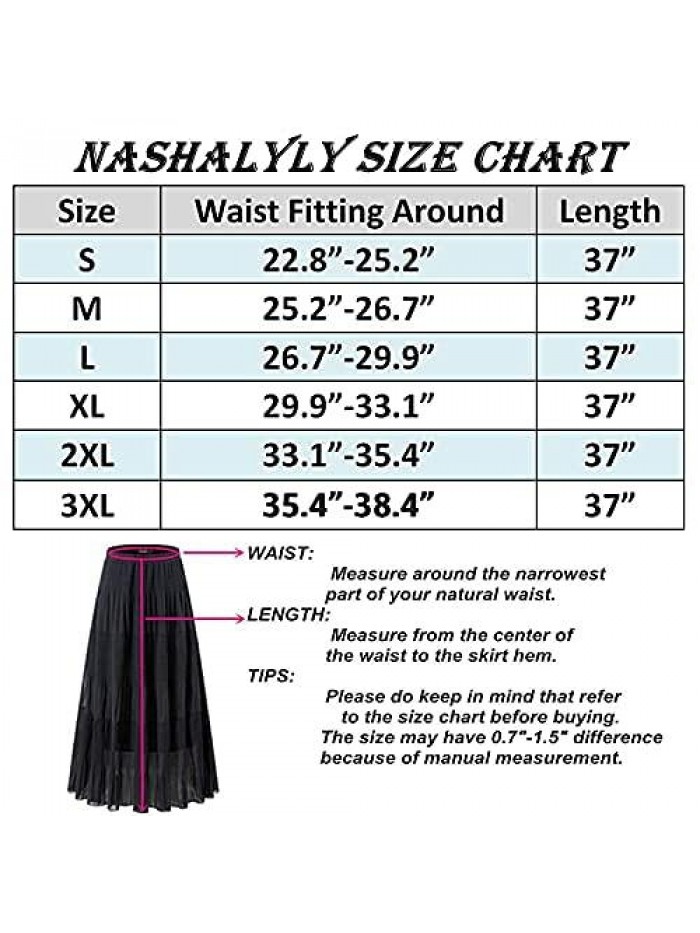 Women's Chiffon Elastic High Waist Pleated A-Line Flared Maxi Skirts 