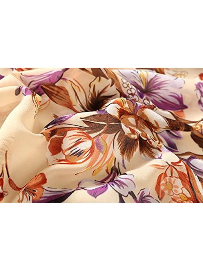 Women's Floral Print Sheer Chiffon Loose Kimono Cardigan Capes 