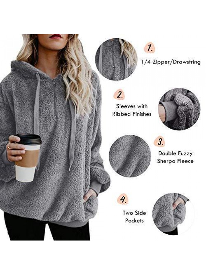 Star Womens Hoodies Fuzzy Hooded Sweatshirt Zipper Fleece Hoodie Pullover Sherpa Sweater Fluffy Coat 
