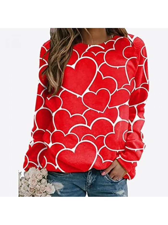 Day Sweatshirts For Women Love Heart Letter Print Sweatshirt Loose Crew Neck Graphic Pullovers Tees 