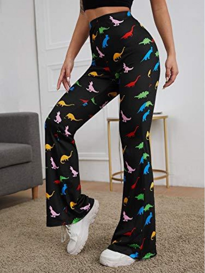 Women's Bootcut High Waisted Yoga Pants Sunflower Print Wide Leg Pants Trousers 