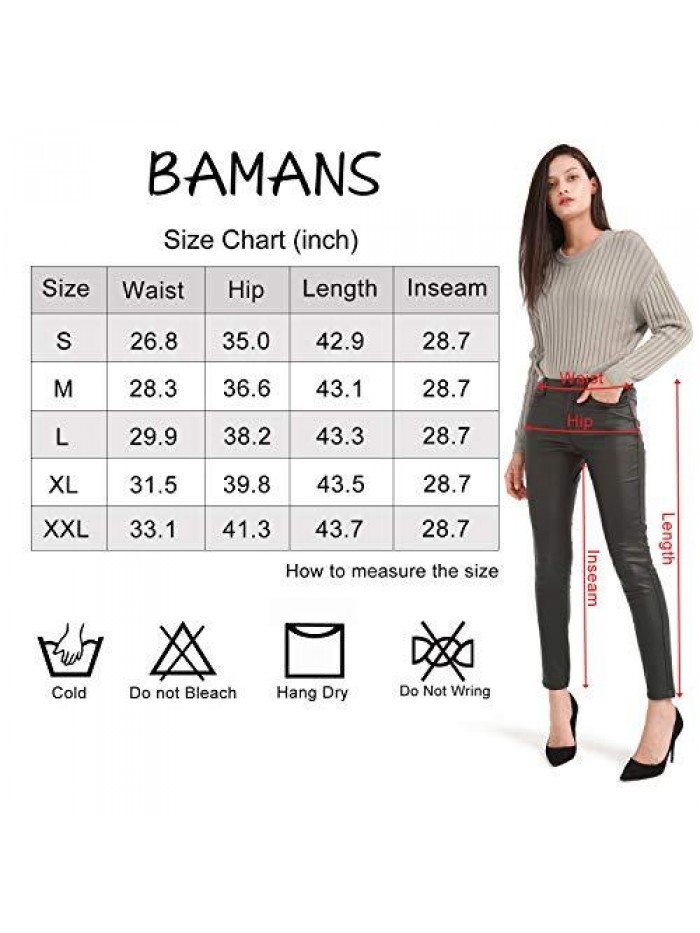 Women's Faux Leather Pants, Skinny Stretch Pants with Pockets, Work Casual Pants for Women 