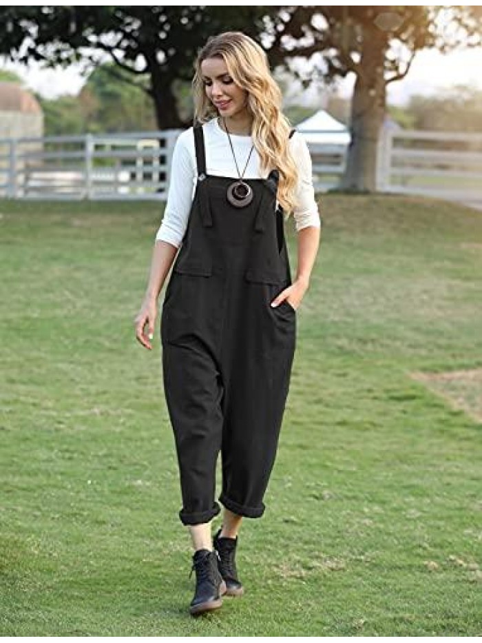 YESNO Women Long Casual Loose Bib Pants Overalls Baggy Rompers Jumpsuits with Pockets PV9