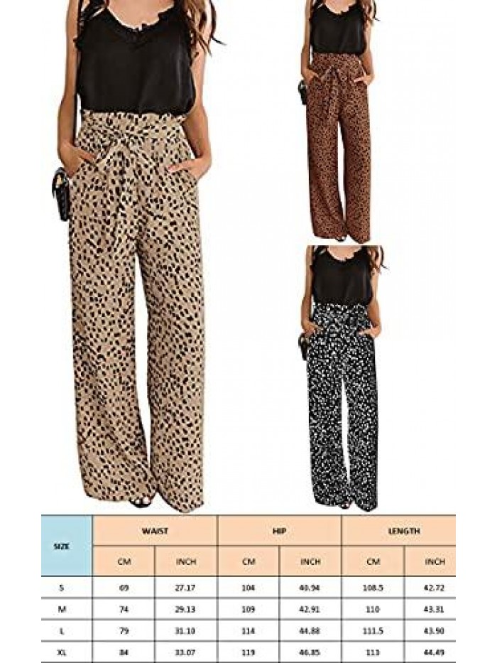 Womens Cotton Soft Palazzo Wide Leg Pant with Pockets High Waist Casual Loose Flowy Pants with Belt 