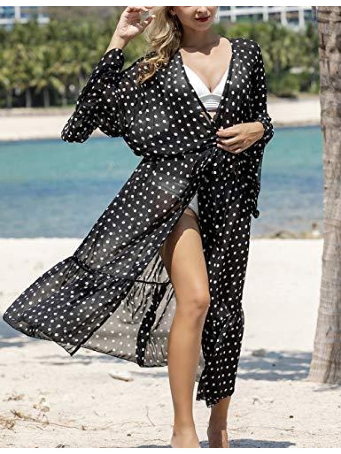 Womens Chiffon/Rayon Beach Blouses Kimono Cardigan Long Bikini Cover Up 