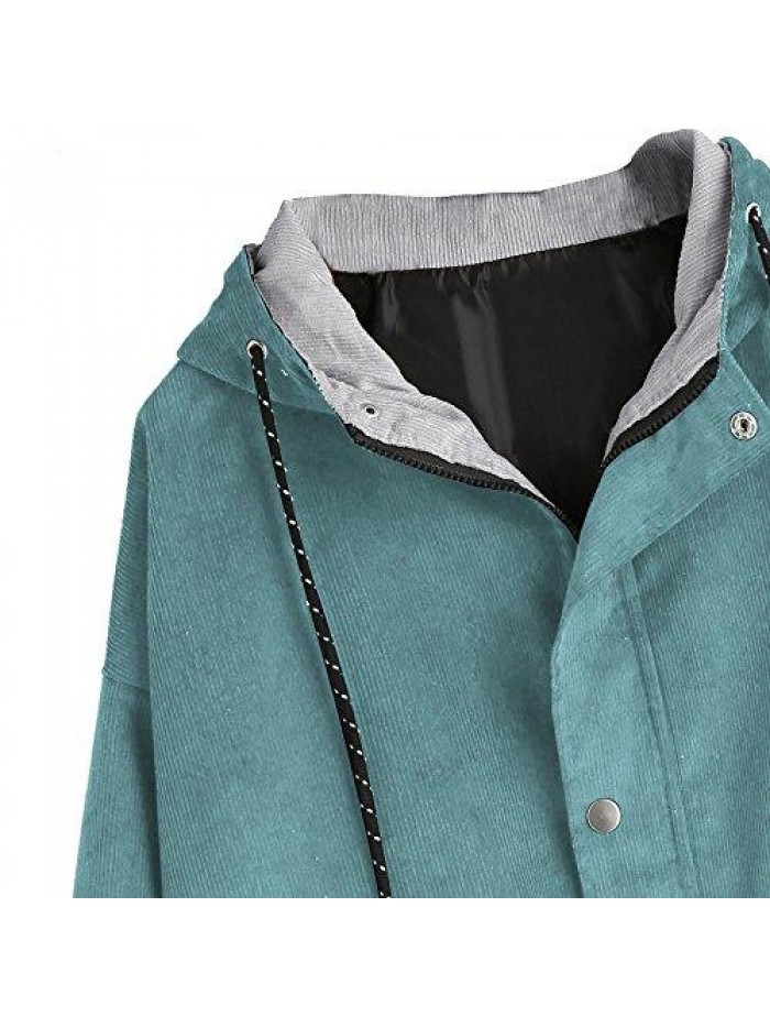 Women's Raglan Sleeve Drop Shoulder Color Block Corduroy Hooded Jacket 