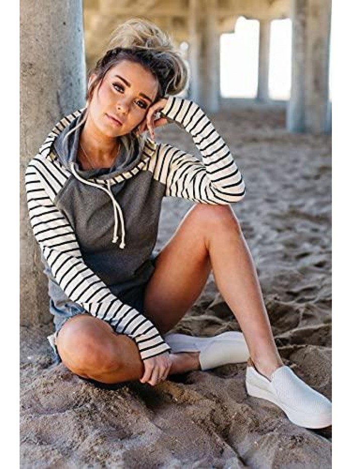 Fashion Hoodies Tops Long Sleeve Pullover Sweatshirts Comfort Color Block Hoodie with Pockets 