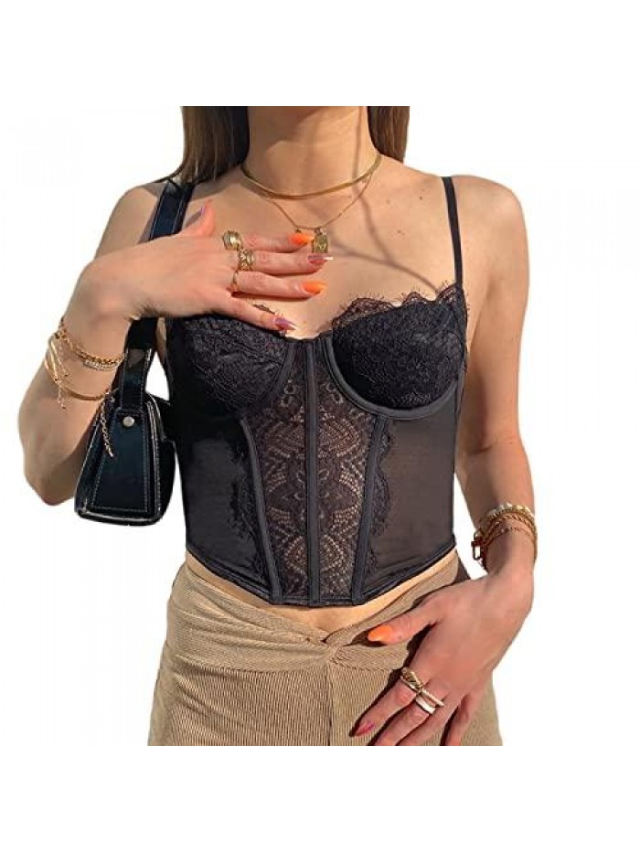 Corset Tops for Women Patchwork V Neck Cami Top Spaghetti Strap Push Up Bustier Aesthetic Y2K Summer Tops 
