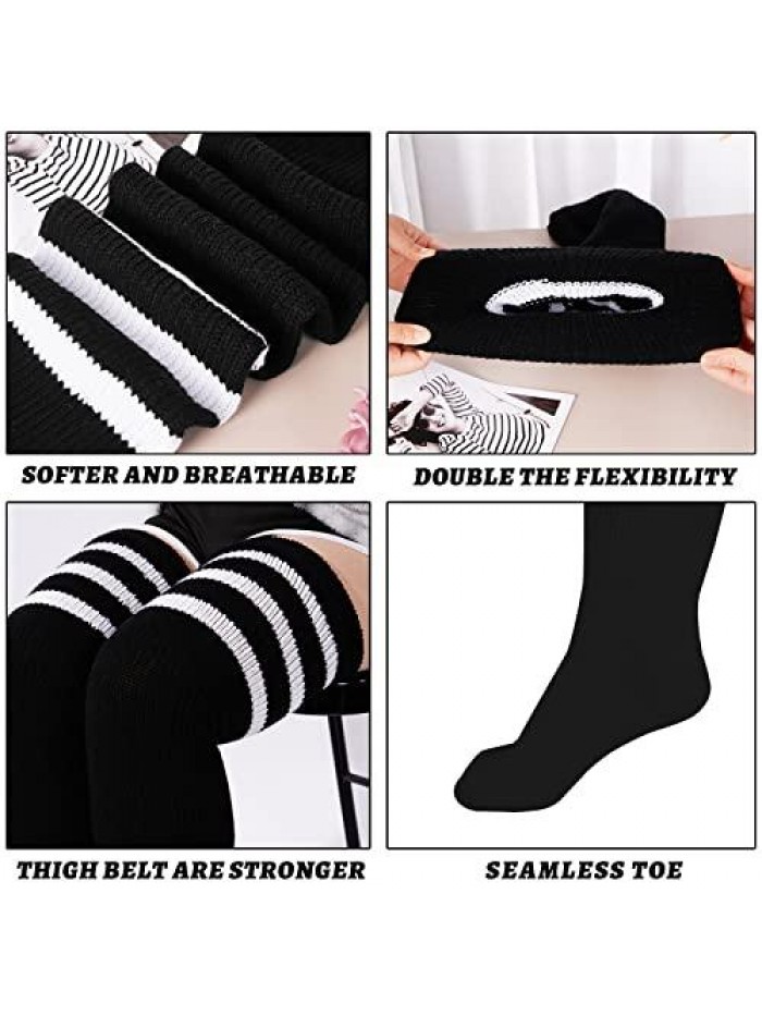 Plus Size Womens Thigh High Socks for Thick Thighs- Extra Long Striped Thick Over the Knee Stockings- Leg Warmer Boot Socks